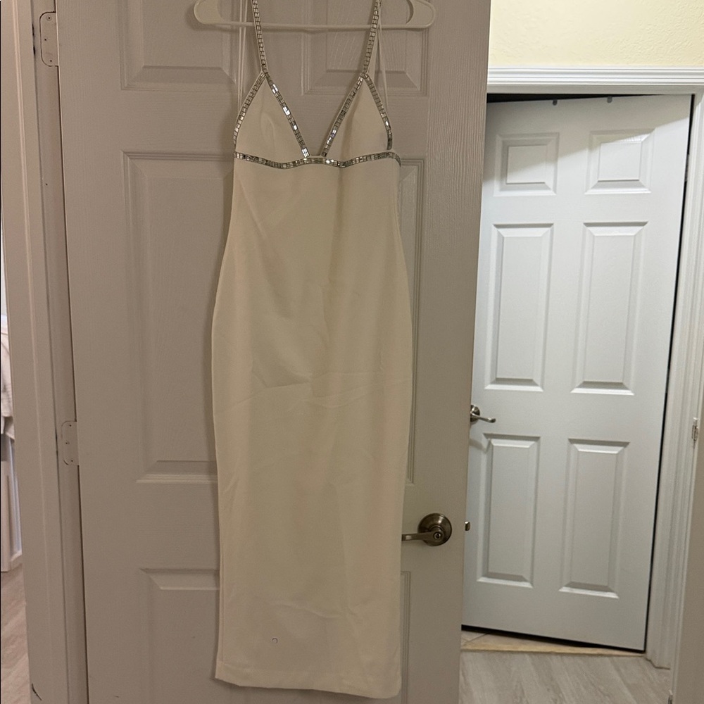 Zara White Backless Dress with Silver Straps
